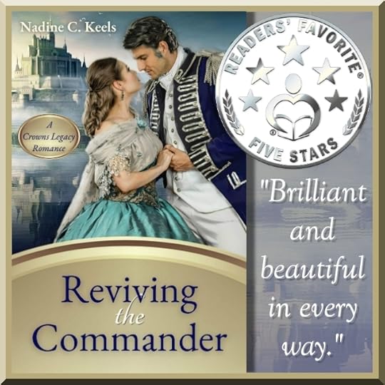 Book cover shows a middle-aged romantic couple, the heroine in a formal gown and the hero in formal military dress