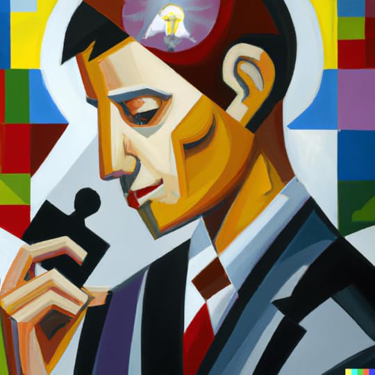 A cubist painting of a young entrepreneur having a brilliant idea created using DALLE