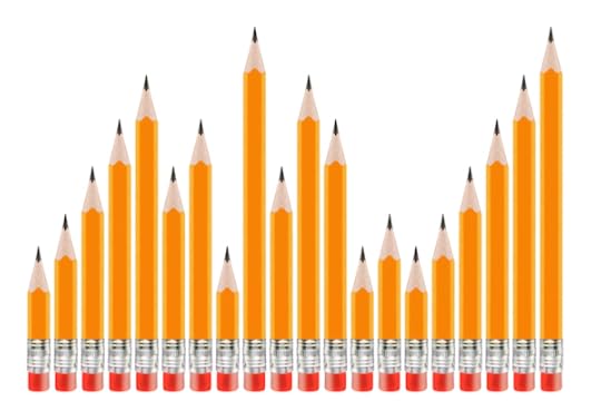 Yellow pencils of different lengths on white background.