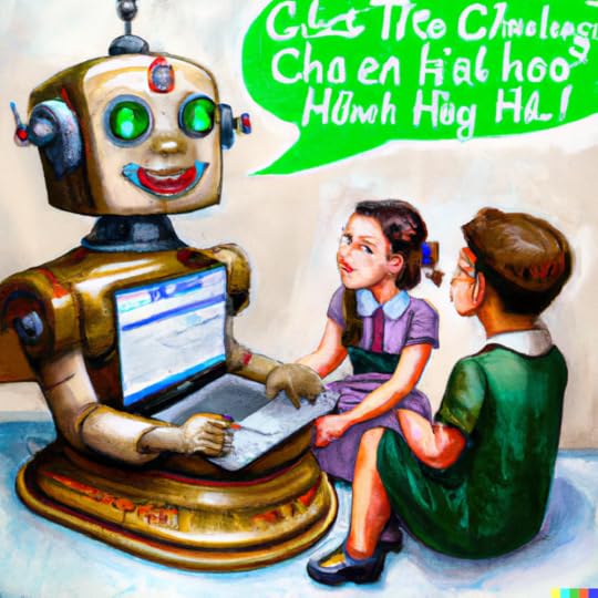 A Norman Rockwell painting of a chatbot like ChatGPT supporting student learning created using DALLE