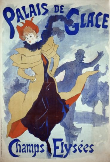 Poster showing fashionable woman ice skating, dressed in style of 1890s Paris