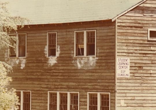 Old Army-style bungalow with chalk marks outside the windows