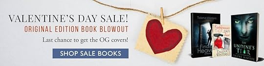 Valentine's Day Sale banner showing original covers of Finding Heaven, The Friday Night Date Dress, and The Undine's Tear