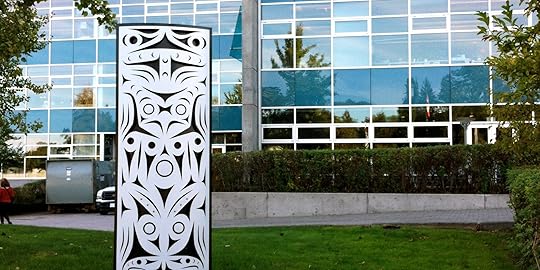 “Sacred Creatures” by Stz’uminus artist John Marston stands at FortisBC’s Surrey office. Photo: Bob Joseph