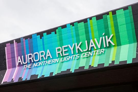 The sign above the entrance to Aurora Reykjavik - the Northern Lights Center, in the city of Reykjavik, Iceland.