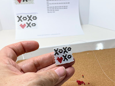 Peyote bead project with chart in background