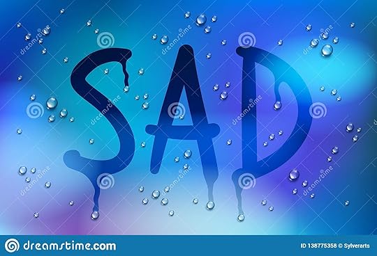 Sad Word Drawn on a Window Over Blurred Background and Water Rain Drops ...