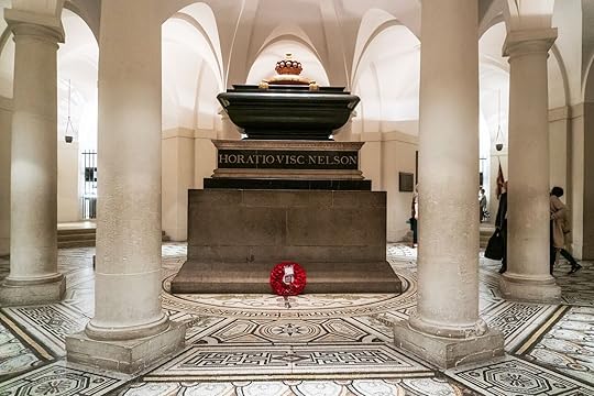 Tomb of British Admiral Horatio Nelson 1758 1805 in the crypt of St Paul's Cathedral .