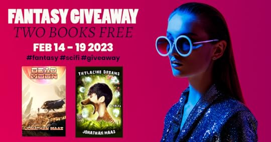 Giveaway promo for Thylacine Dreams and Dead Moon - free on Kindle Feb 14 - 19, 2023