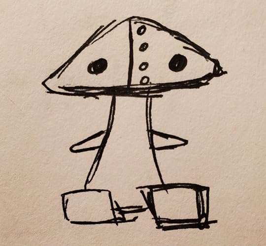 A rough and simple sketch of a cute mushroom robot.