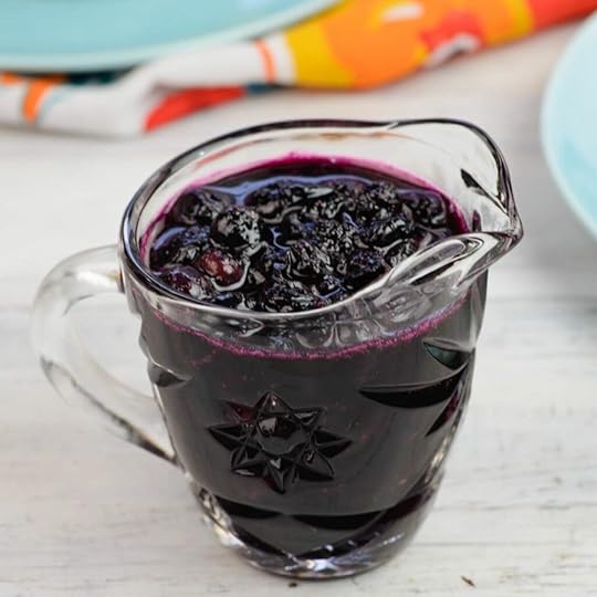Homemade blueberry sauce in a vintage glass