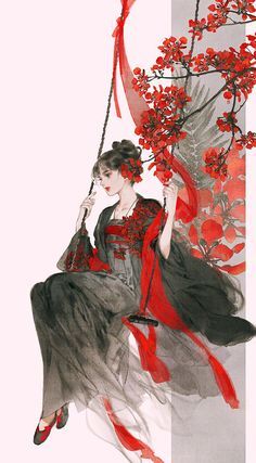 Paintings of beauties in traditional Chinese hanfu, Part 3 (Part 1/2) by Chinese artist 伊吹鸡腿子. Artist’s Weibo: X. See more of her work here.