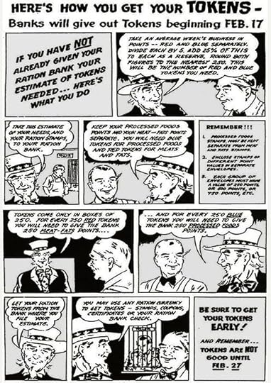Cartoon giving information on new rationing tokens, February 1944 (US government publication)