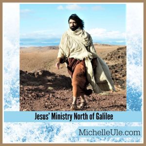 Jesus hiking in the wilderness.