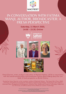 Flyer for 'A fresh perspective' event on 11 March 2023 with Fatima Manji in conversation with Simon Guerrier