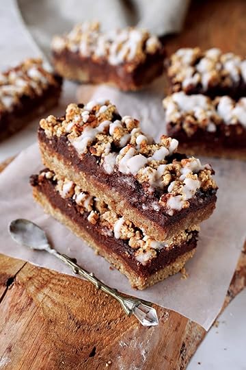 chocolate oatmeal crumble bars with sugar-free glaze