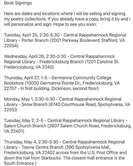 My upcoming book signings