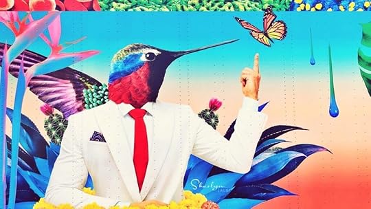 wall art confident and thoughtful hummingbird in a white suit