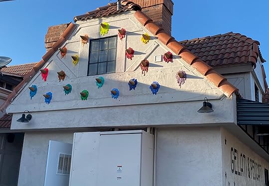 Image of Gelato Shop with colorful ice cream cones stuck to the outer wall, Hwy 101 CA