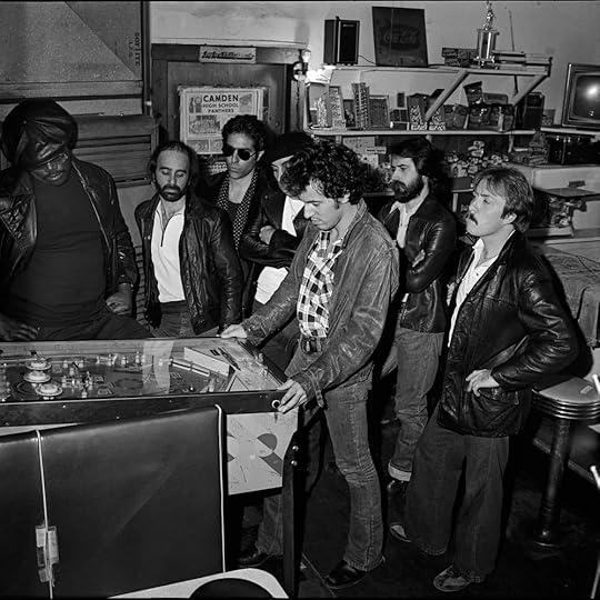 Black and white photo of Bruce Springsteen and the E Street Band