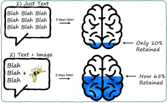 Two brains, one filled up with 65% retention compared to 10% in the other brain as a result of looking at pictures