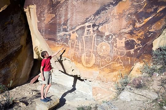 4th grader at a petroglyph in utah