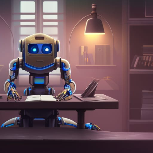 Robot sitting at a desk
