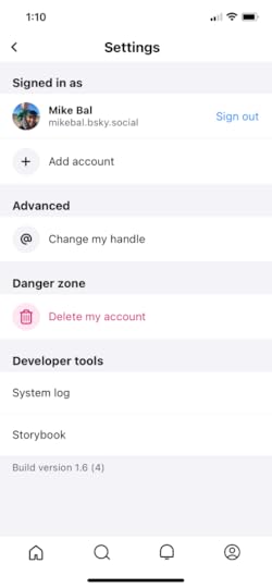 A screenshot from the Bluesky app showing the account settings and the option to change the user handle.