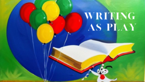 Book with balloons and the words 