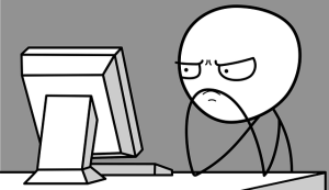 comic illustration of a man staring angrily at his computer.
