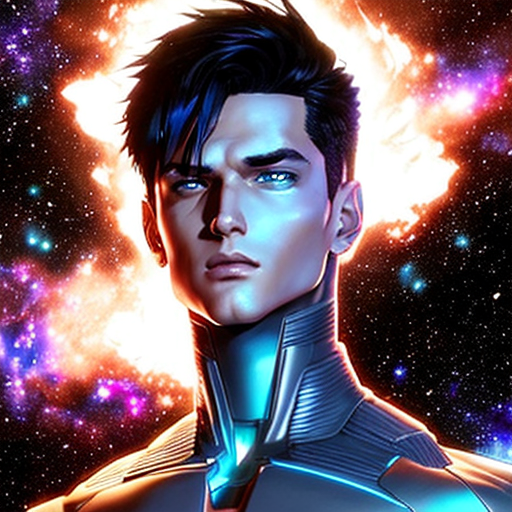 Portrait of stern looking man with black hair and blue eyes
