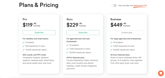 Semrush pricing page ui design