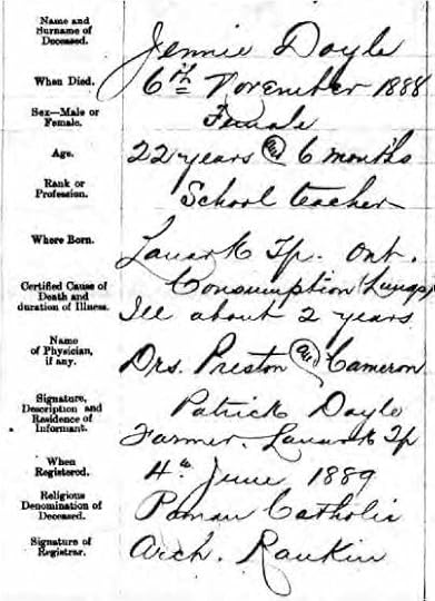 Jennie Doyle death certificate 1888