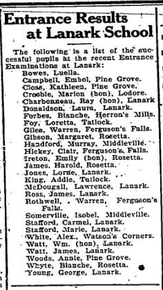 Ferguson Falls Entrance exams July 10 1925 p 1