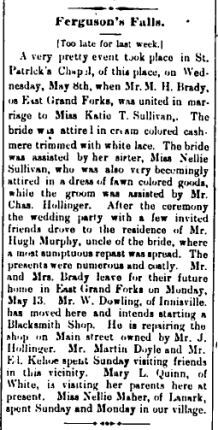Ferguson Falls Sullivan Brady wedding May 17 1895 p 8