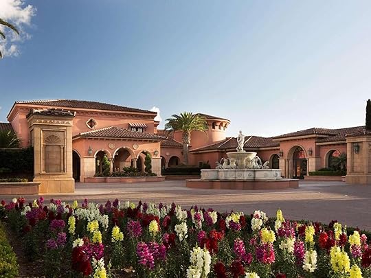 A garden of tulips outside the front entrance of the Fairmont Grande Del Mar hotel
