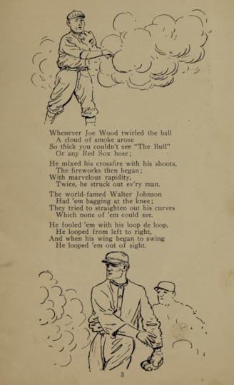 Pen-and-ink sketches of baseball players at top and bottom of page, with text in between
