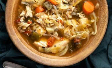 A bowl of caldo de pescado, Mexican fish soup.