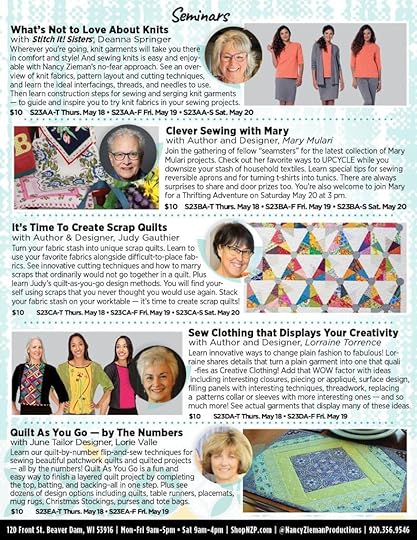 Sew Quilt Create Weekend Sewing Event in Beaver Dam Wisconsin This May at The Nancy Zieman Sewing Studio