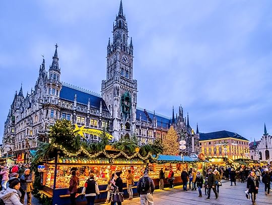 christmas market in munich at sunset