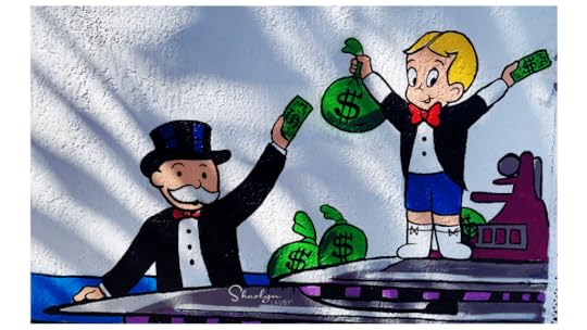 wall art depicting family earning money Miami Wynwood District