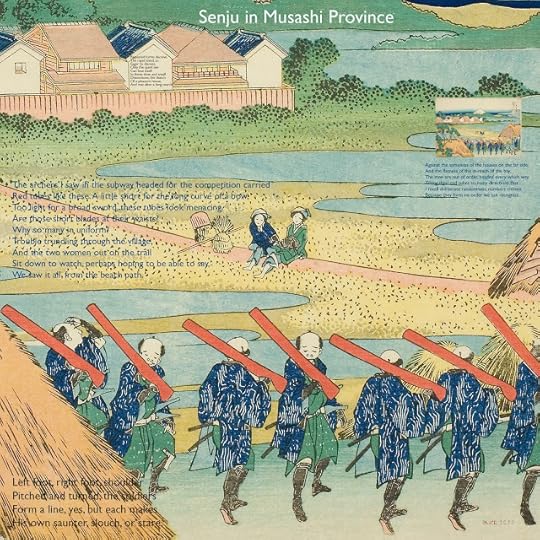 An interpretation in imagery and text, looking at Hokusai's picture of Senju in Musashi Province.