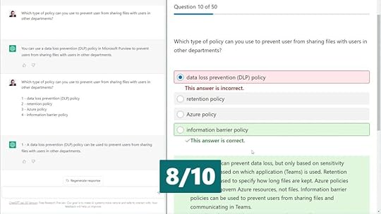Chat GPT Passes Microsoft SC-900 first 10 questions with an 8 out of 10