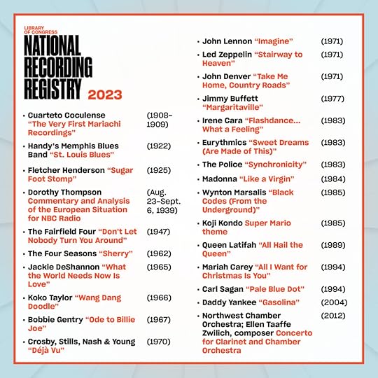 The names of the 25 songs included in the 2023 National Recording Registry are listed