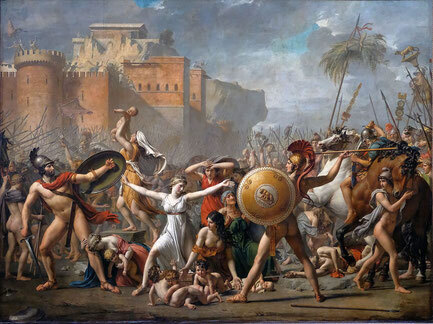 Jacques-Louis David, L'Intervention des Sabines ou Les Sabines arrêtant le combat entre les Romains et les Sabins, huile sur toile, 1796 et 1799, 385 x 522 cm, Paris, Louvre