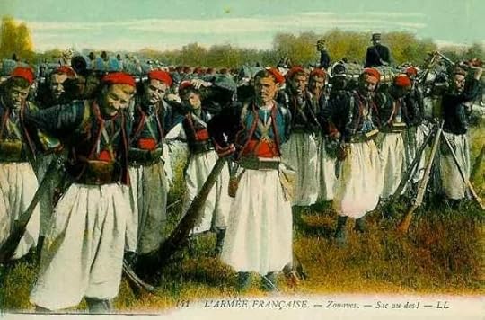 The original zouaves were Algerians, recruited by the French to serve in their army. Their elan in battle became legendary and many 