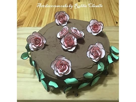Art deco rose cake with pale pink roses edged with black