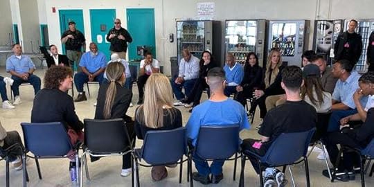 A group of Gen Z influencers led by social media and reality star Kim Kardashian meet with inmates at California State Prison in Lancaster.