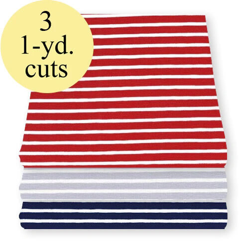 Harbor Stripe Stretch Jersey Knit Fabric Pack 3-Yard Fabric Bundle