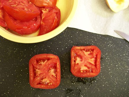 Square tomatoes for lunch.